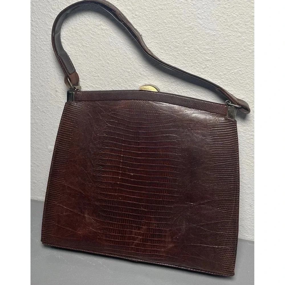 Vintage Bellestone Reptile Embossed Leather‎ Women's Satchel Handbag
